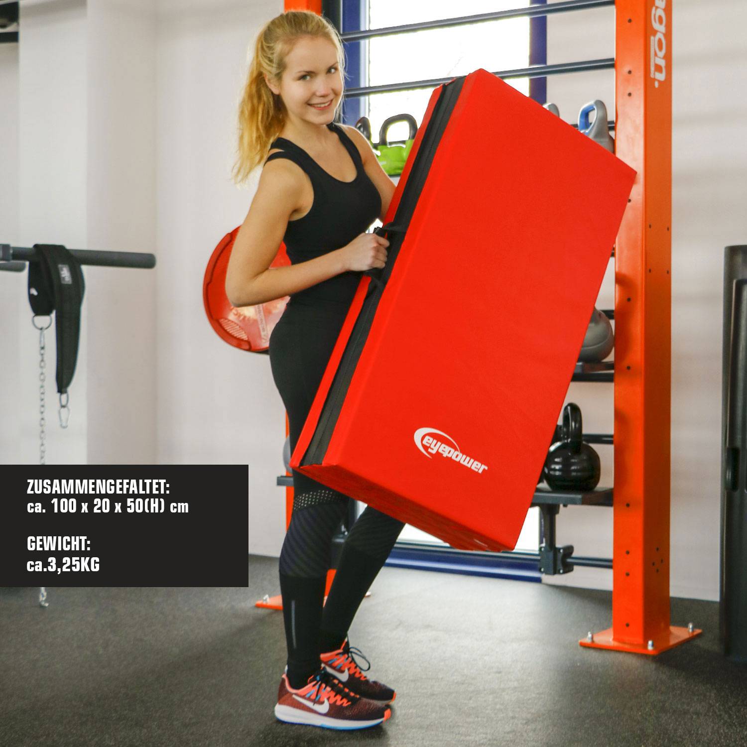 Faltbare Weichbodenmatte RG20 dicke Boden-Turnmatte Sportmatte tragbare XL Matte 200x100x5 cm Rot-Schwarz