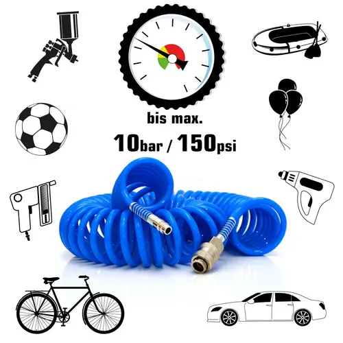 15m Druckluftschlauch 1/4" 10 Bar Druckluft Spiralschlauch Kompressor Schlauch 15m Druckluftschlauch 1/4" 10 Bar Druckluft Spiralschlauch Kompressor Schlauch
