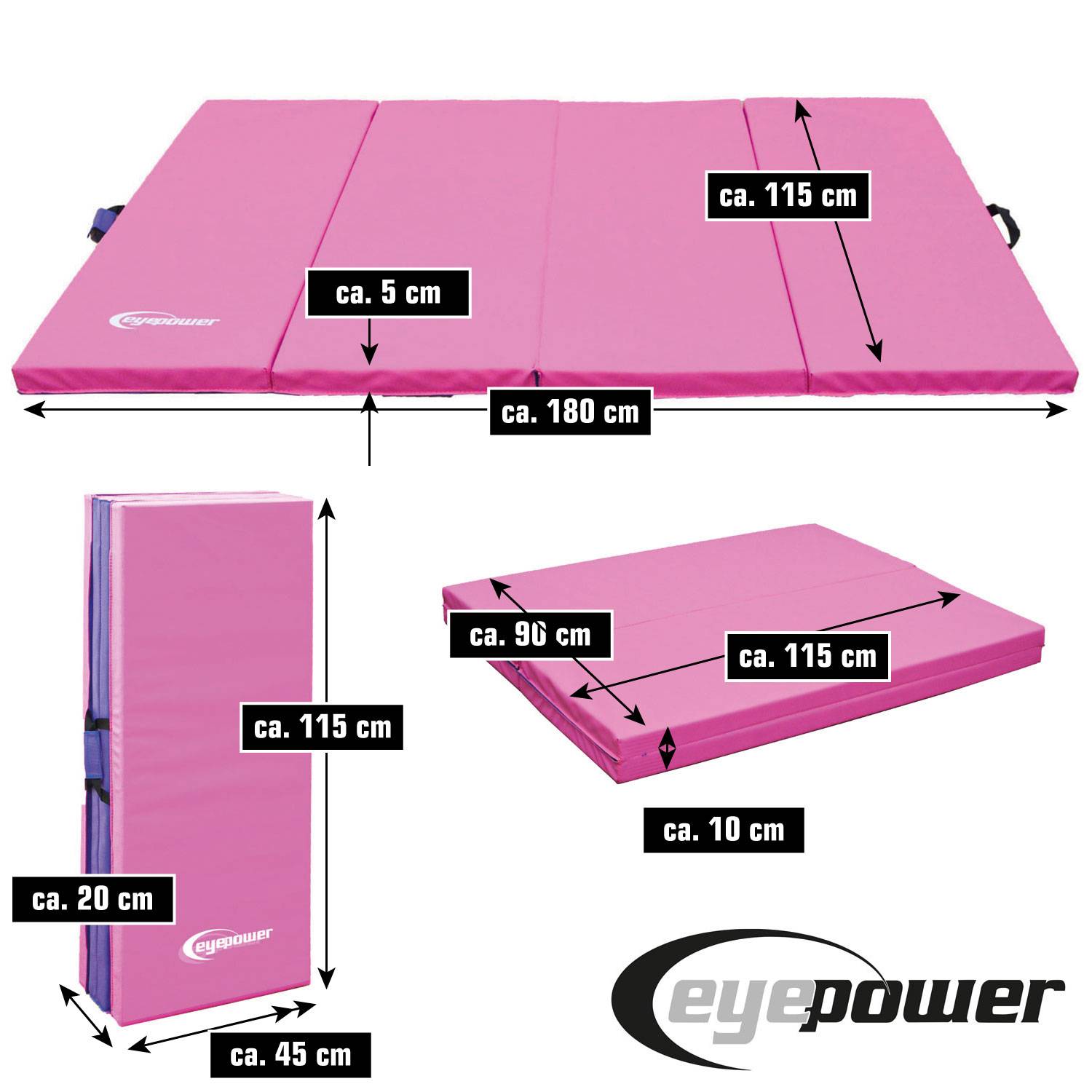 180x115 Klappbare Gymnastikmatte - 5cm dicke Turnmatte Kinder - Weichbodenmatte