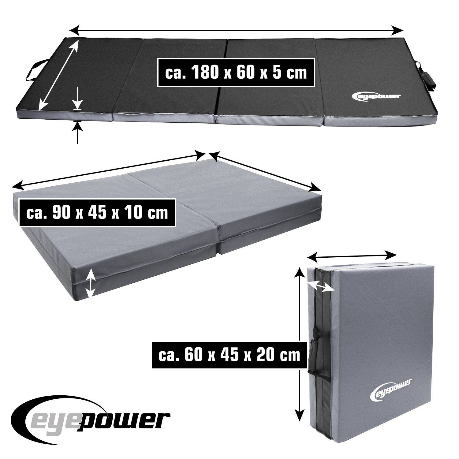 XL Gymnastikmatte 180x60x5cm Turnmatte Sportmatte Fitness Weichbodenmatte Grau