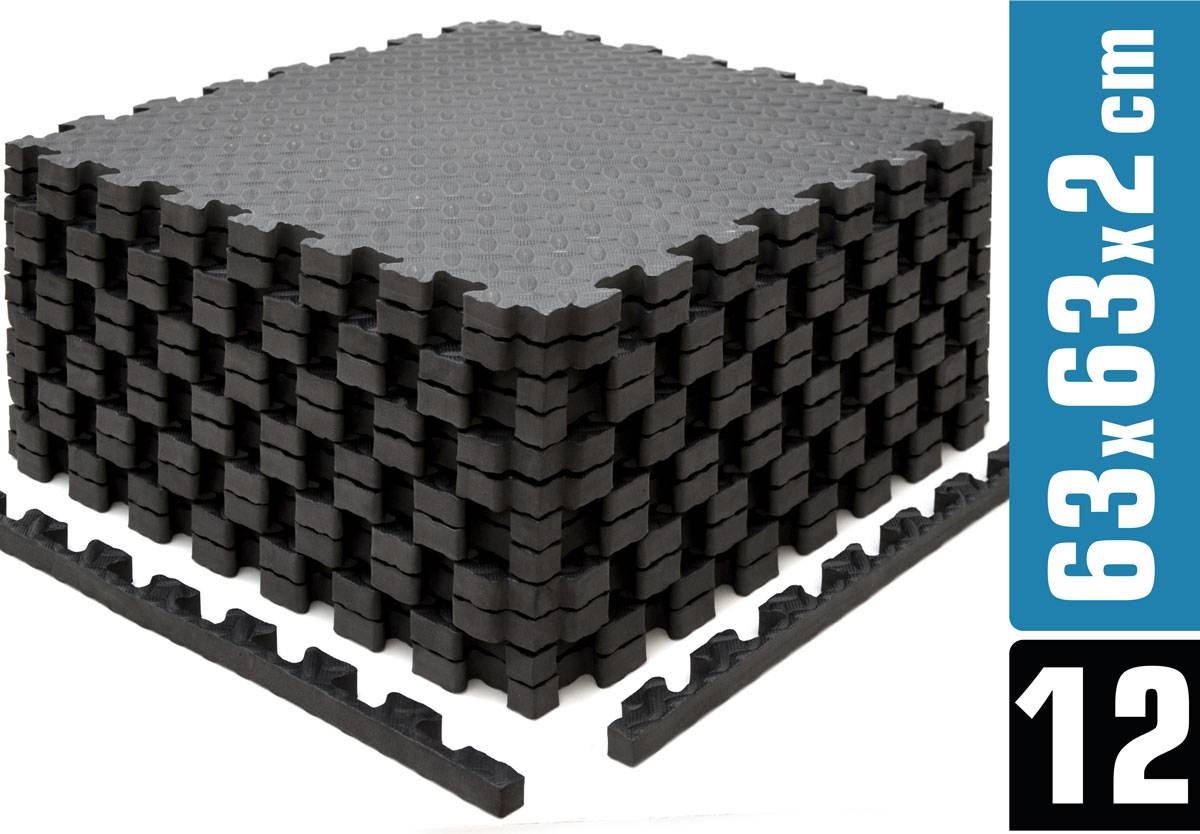 12 Bodenschutzmatten mit Rand - 63x63x2cm Fitness Bodenmatte