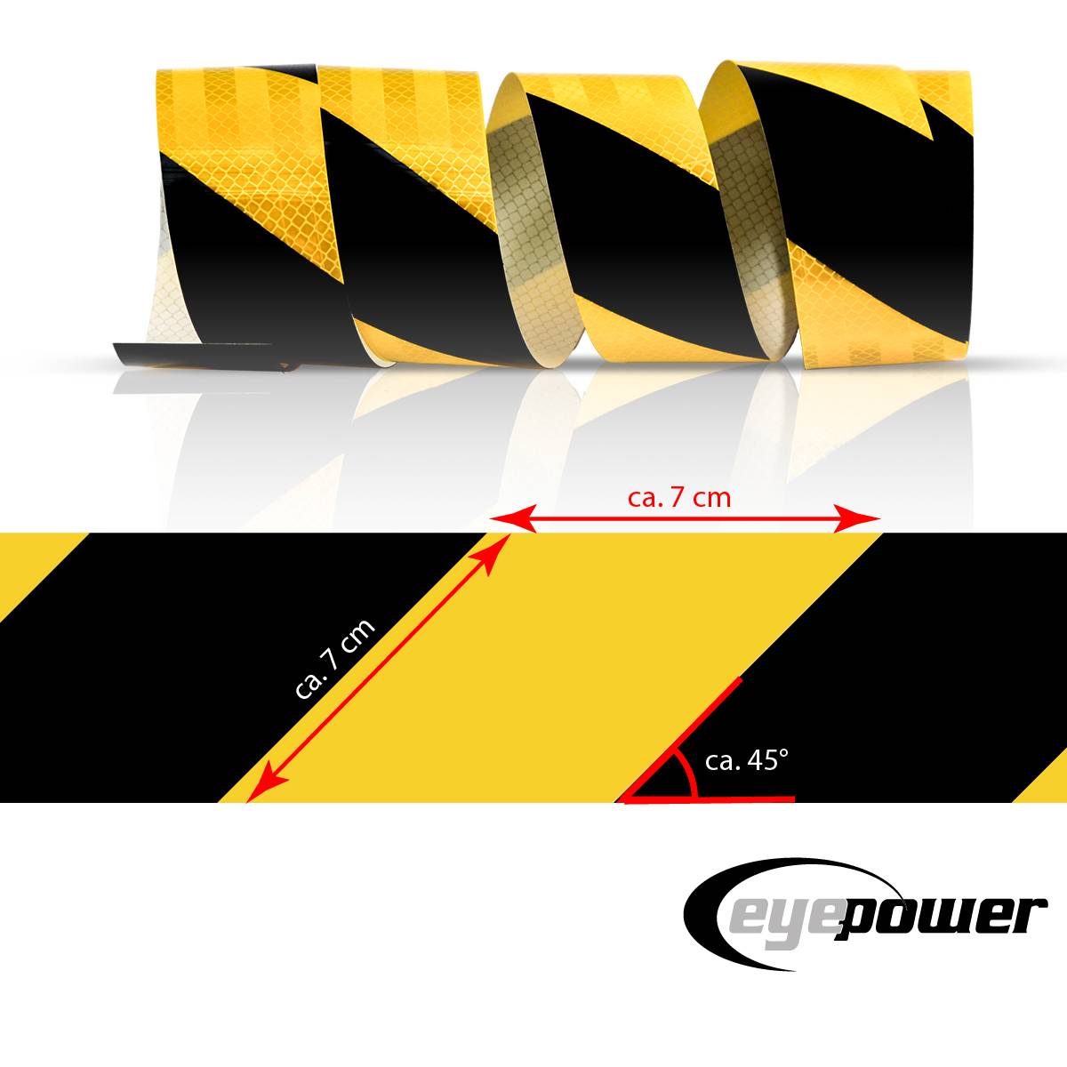 eyepower Warnklebeband Reflektorband Schwarz-Gelb 5cmx3m Sicherheit Warnband Markierung Band selbstklebendes reflektieres Signalband
