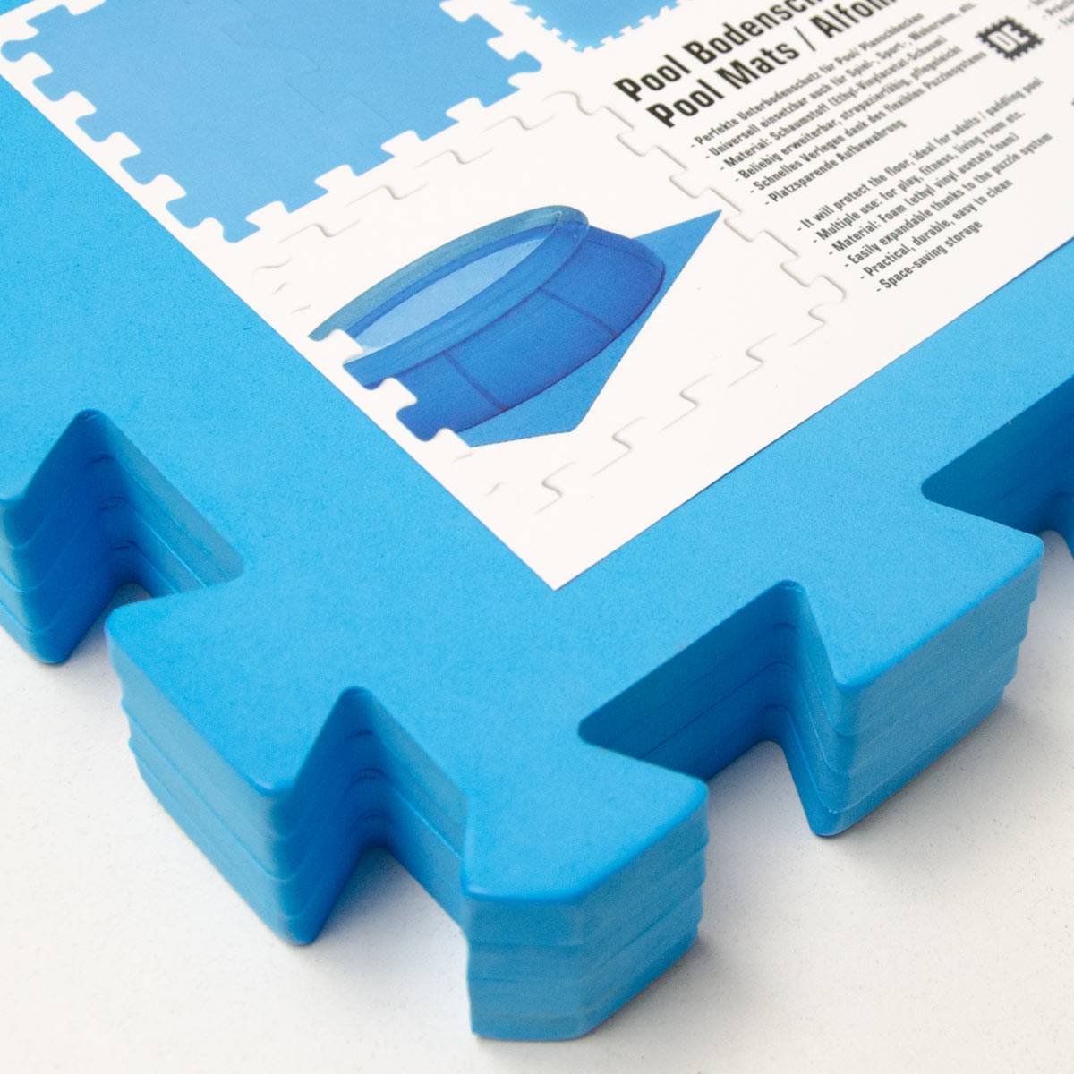 1cm DICKE Poolmatte 4er Set Bodenmatte 2,6qm Bodenfliesen Bodenfolie Unterlage für Pool Robustes erweiterbares Stecksystem Blau