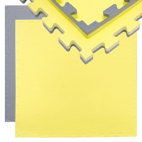 Trainingsmatte 90x90cm Bodenschutz-Matte 20mm dick Puzzlematte erweiterbar Grau Gelb Trainingsmatte 90x90cm Bodenschutz-Matte 20mm dick Puzzlematte erweiterbar Grau Gelb