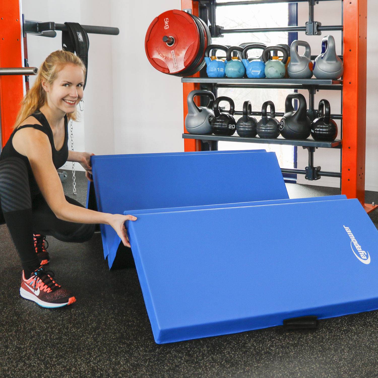 Extra-dicke Weichbodenmatte faltbare Boden-Turnmatte Sportmatte Gymnastikmatte 200x100x8 cm Blau-Schwarz