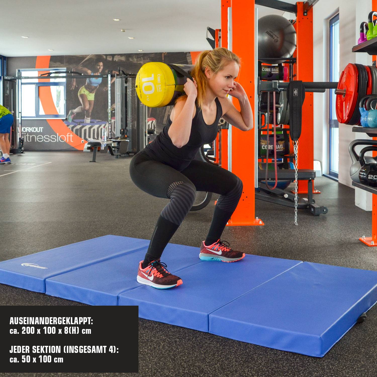 Extra-dicke Weichbodenmatte faltbare Boden-Turnmatte Sportmatte Gymnastikmatte 200x100x8 cm Blau-Schwarz