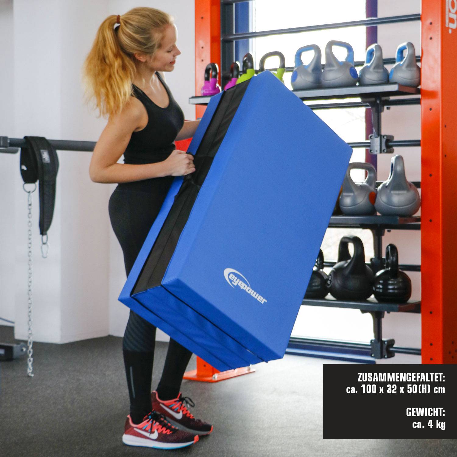 Extra-dicke Weichbodenmatte faltbare Boden-Turnmatte Sportmatte Gymnastikmatte 200x100x8 cm Blau-Schwarz