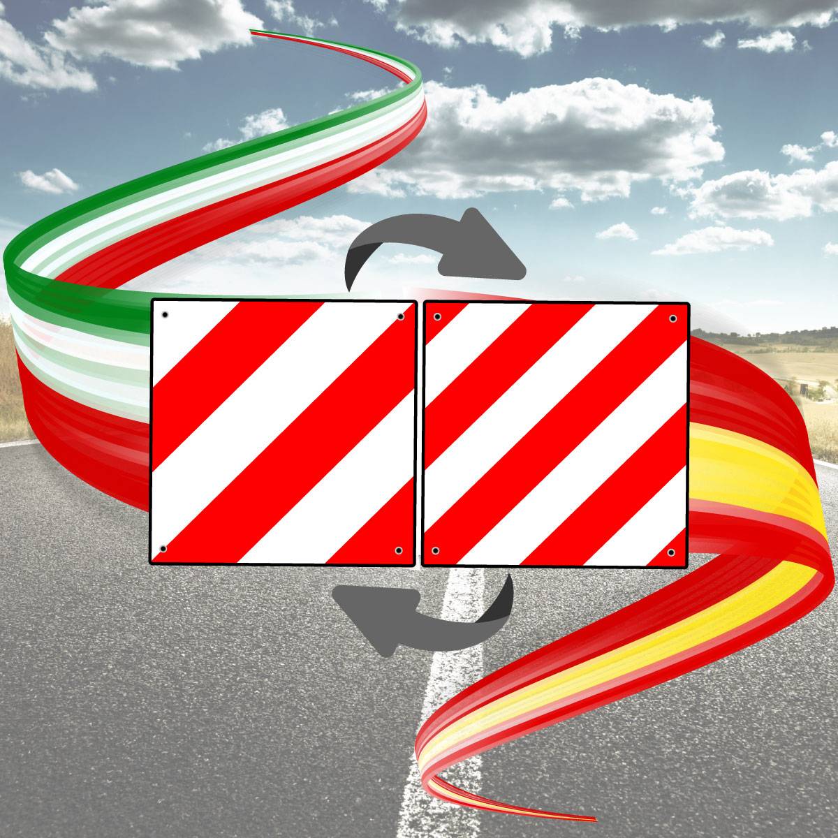 Warntafel Italien Spanien B-Ware 50x50cm Aluminium Reflektor Warnschild Rot Weiß