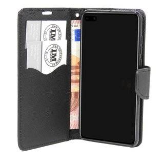 Buch Tasche "Fancy" kompatibel mit Huawei P40 Handy Hülle Etui Brieftasche Schutzhülle mit Standfunktion, Kartenfach Schwarz