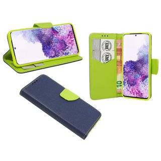 Buch Tasche "Fancy" kompatibel mit SAMSUNG GALAXY S20 (G980F) Handy Hülle Etui Brieftasche Schutzhülle mit Standfunktion, Kartenfach Blau-Grün