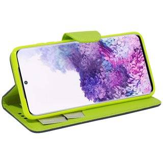 Buch Tasche "Fancy" kompatibel mit SAMSUNG GALAXY S20 (G980F) Handy Hülle Etui Brieftasche Schutzhülle mit Standfunktion, Kartenfach Blau-Grün