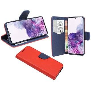 Buch Tasche "Fancy" kompatibel mit SAMSUNG GALAXY S20 (G980F) Handy Hülle Etui Brieftasche Schutzhülle mit Standfunktion, Kartenfach Rot-Blau