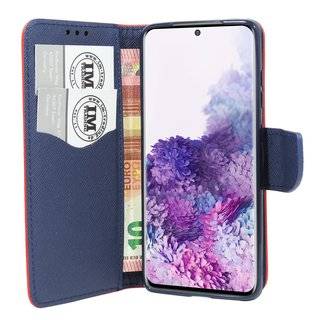 Buch Tasche "Fancy" kompatibel mit SAMSUNG GALAXY S20 (G980F) Handy Hülle Etui Brieftasche Schutzhülle mit Standfunktion, Kartenfach Rot-Blau