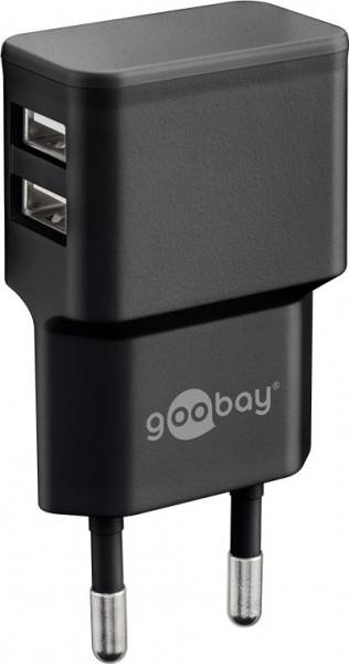 Dual Ladeset 2,4 A, Netzteil mit 2x USB-Ausgang inklusive USB-Ladekabel, schwarz Lightning Connector