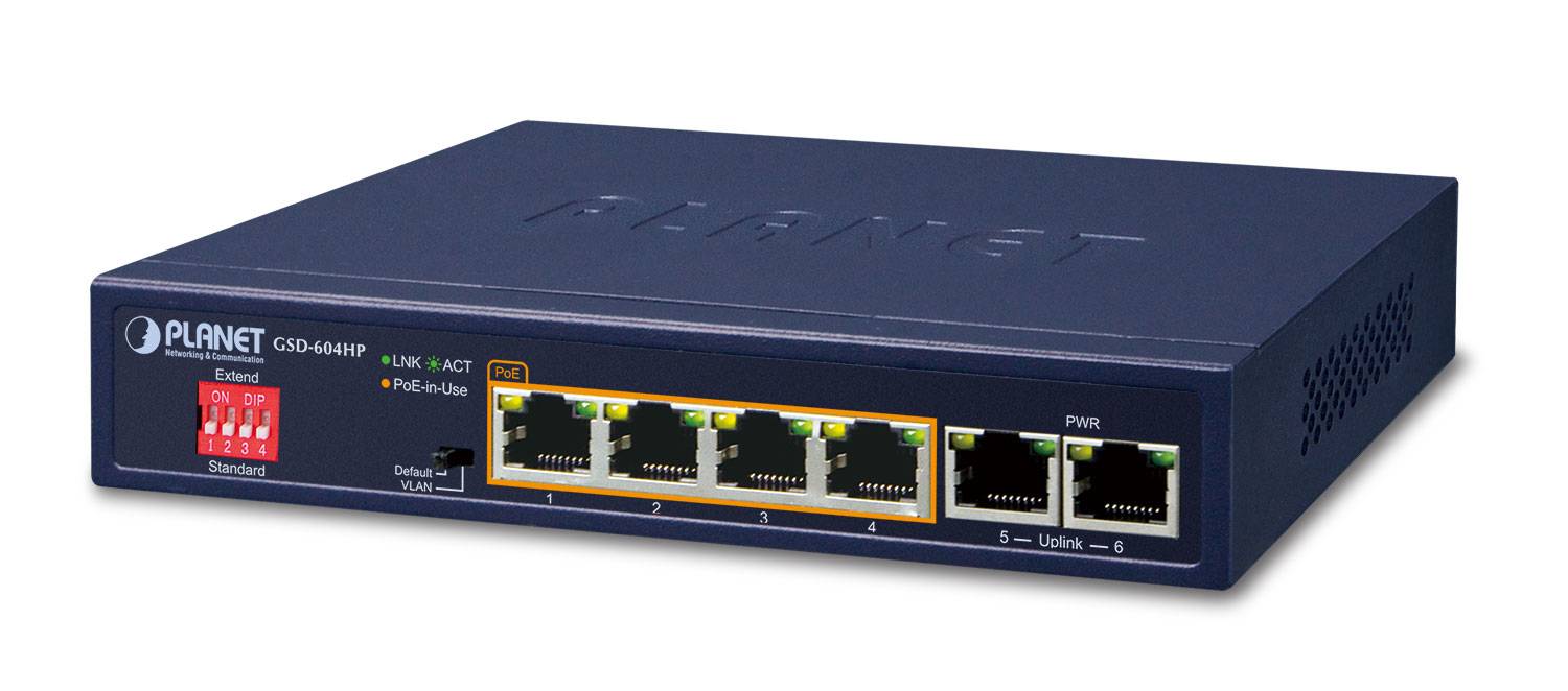 PLANET GSD-604HP - Switch - 4 x 10/100/1000 (PoE+)