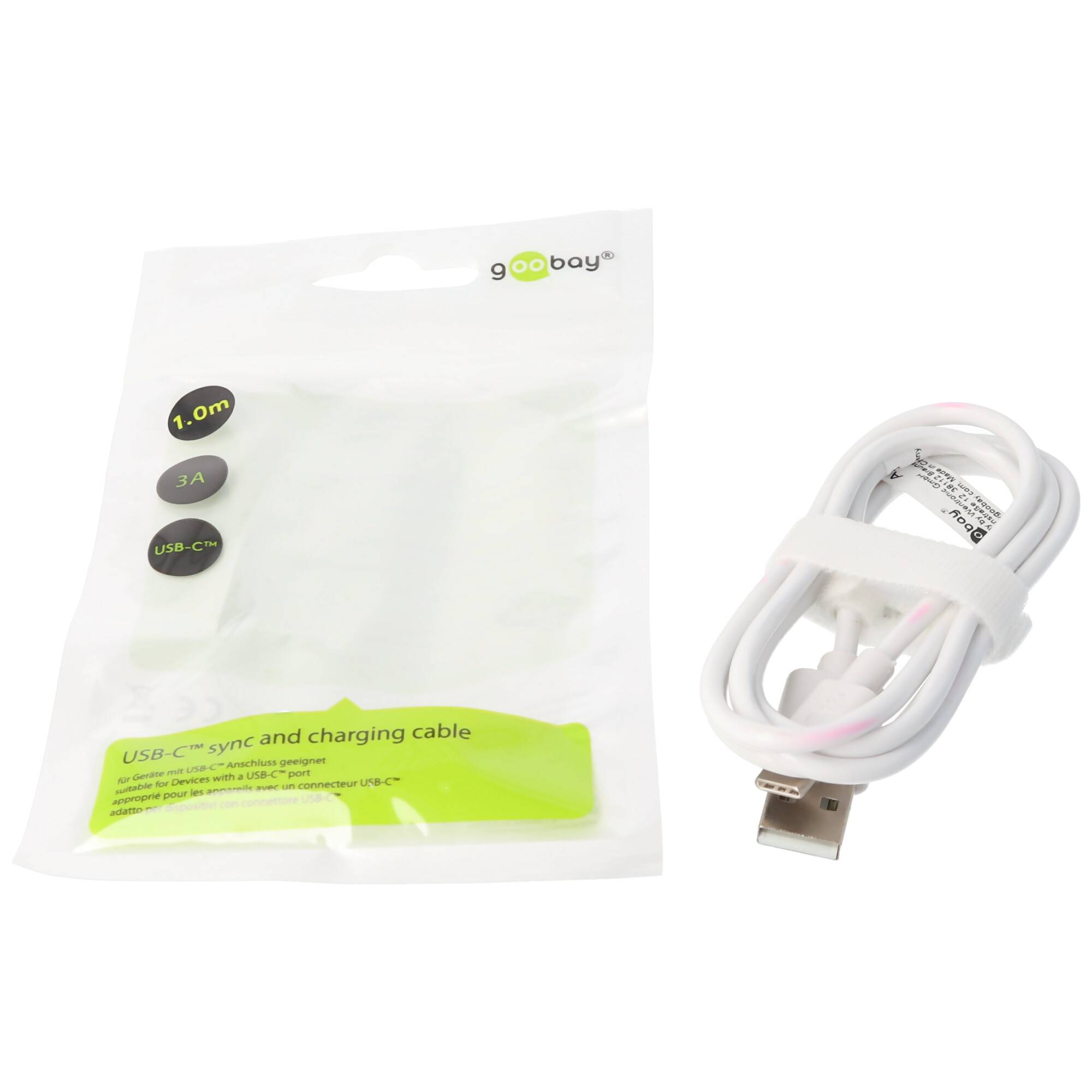 USB-C Lade- und Synchronisationskabel für alle Geräte mit USB-C Anschluss, weiß