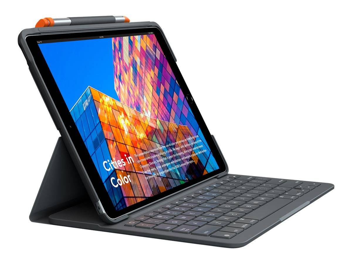 Logitech Slim Folio - Tastatur und Foliohülle - kabellos - Bluetooth - QWERTZ - Schweiz - Graphite - für Apple 10.2-inch