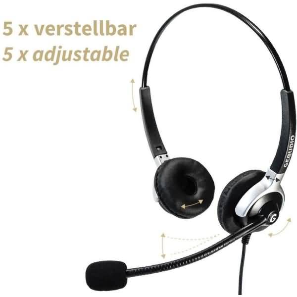 Headset 2-Ohr mit 2,5mm Klinke kompatibel für Gigaset/Cisco-SPA/Panasonic