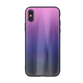 Aurora Glas Etui Silikon Hülle kompatibel mit iPhone 7 Hart Case TPU Handy Cover Schut in Pink-Schwarz