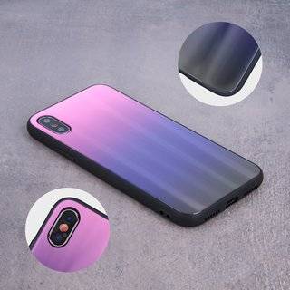Aurora Glas Etui Silikon Hülle kompatibel mit iPhone 7 Hart Case TPU Handy Cover Schut in Pink-Schwarz