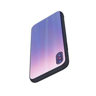 Aurora Glas Etui Silikon Hülle kompatibel mit Samsung Galaxy A70 (A705F) Hart Case TPU Handy Cover Schutz in Braun-Schwarz