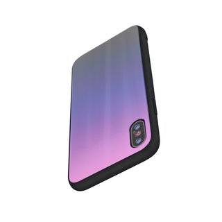Aurora Glas Etui Silikon Hülle kompatibel mit iPhone 11 Pro Max Hart Case TPU Handy Cover Schutz in Pink-Schwarz