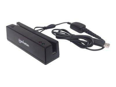 Manhattan USB-A Magnetic Strip Card Reader, Triple Track Reader, Keyboard Wedge Decoder, Cable 1.5m, Black, Three Year W