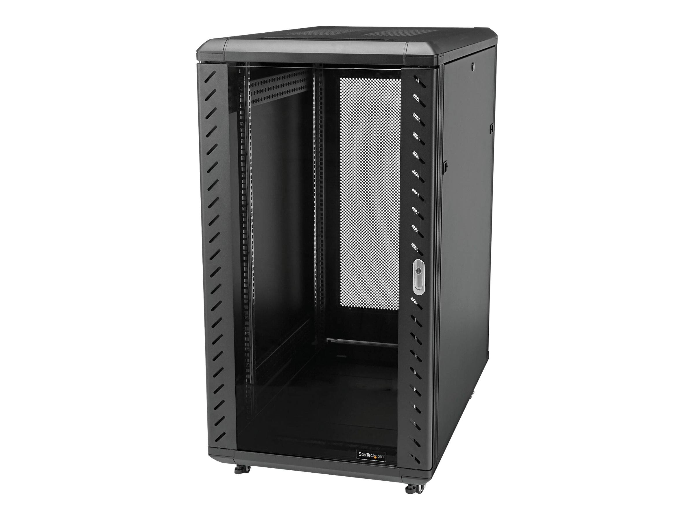 StarTech.com 18HE 19 Zoll Server Rack/Schrank - 4 Pfosten mit Einstellbare Tiefe(15-81cm), abschließbares Knock Down(Fla