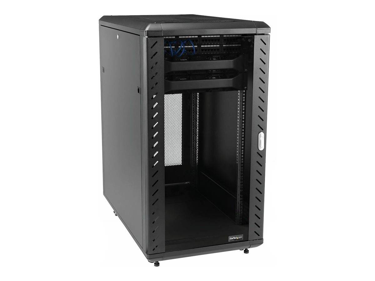 StarTech.com 18HE 19 Zoll Server Rack/Schrank - 4 Pfosten mit Einstellbare Tiefe(15-81cm), abschließbares Knock Down(Fla