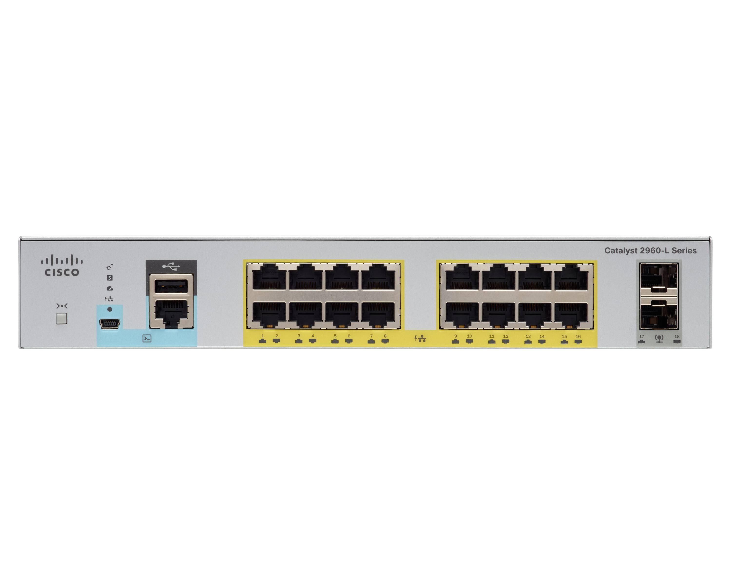 Cisco Catalyst 2960L-16PS-LL - Switch - managed - 16 x 10/100/1000 + 2 x Gigabit SFP (Uplink)