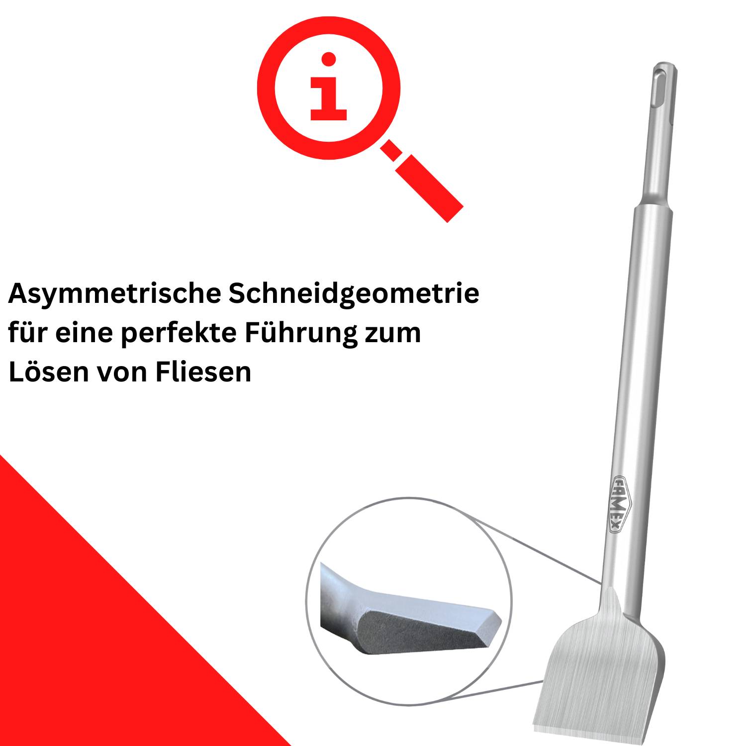 SDS Plus Fliesenmeißel FAMEX 8341 - 40x250 mm, abgewinkelt - Spatmeißel gebogen