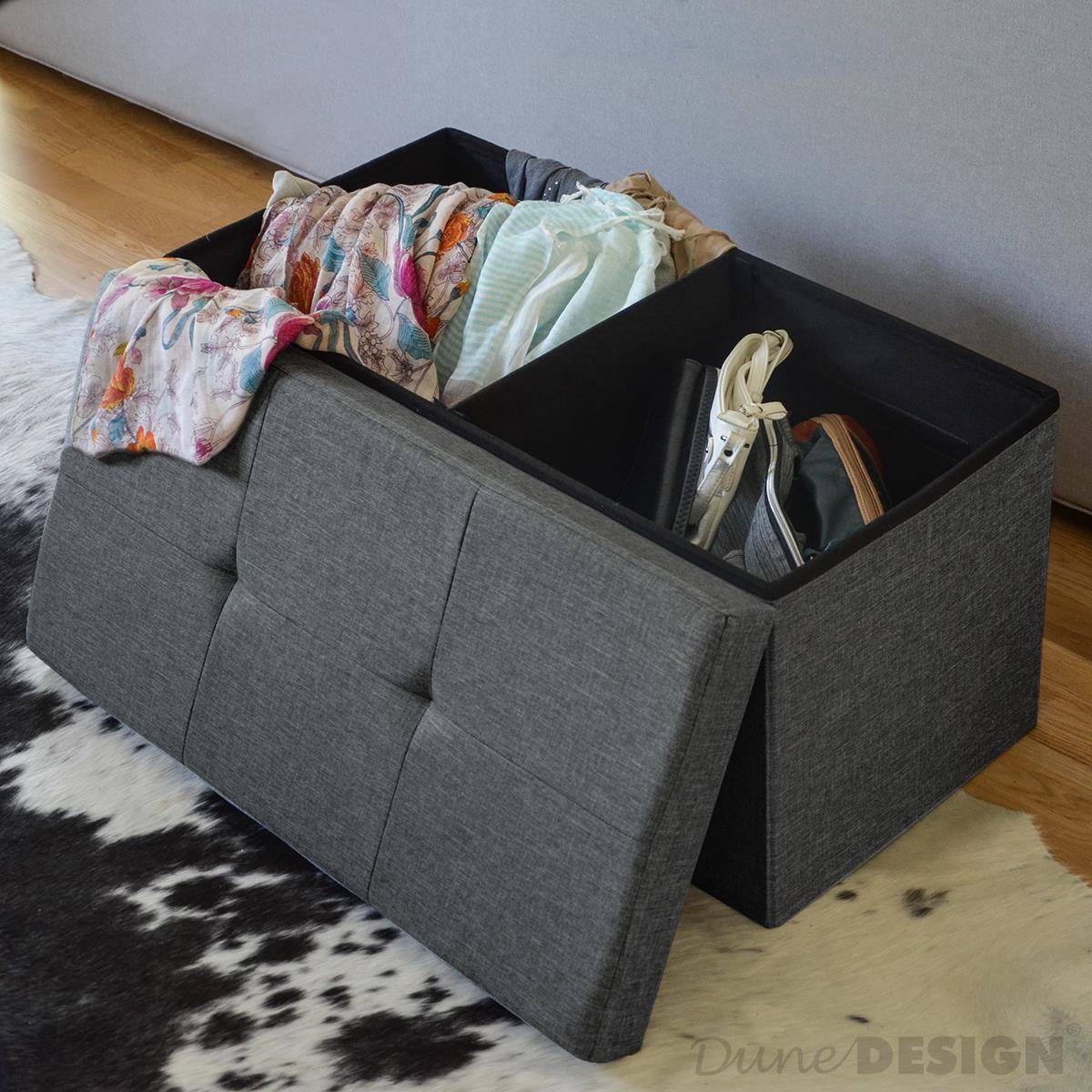 Faltbare Sitzbank 76x38x38 cm mit Trennwand Sitztruhe 80L Polsterbank Dunkelgrau