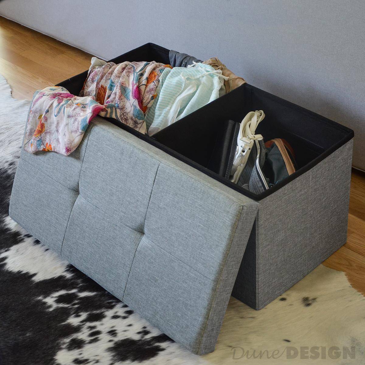 Faltbare Sitzbank 76x38x38 cm inkl. Trennwand Sitztruhe 80L Polsterbank Hellgrau