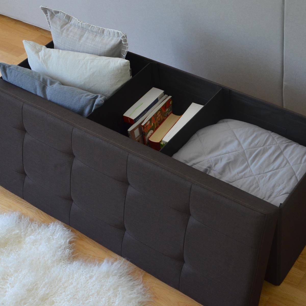 Faltbare Sitzbank 110x38x38cm Sitztruhe inkl. 2 Trennwände 120L Polsterbank Dunkelbraun