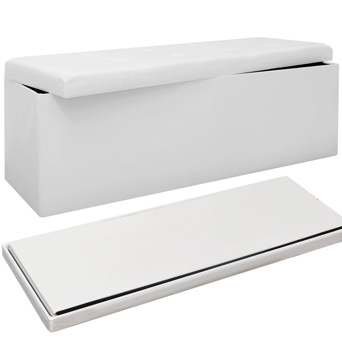 Sitzbank Faltbar 110x38x38cm Sitztruhe inkl. 2 Trennwände 120L Polsterbank Weiß