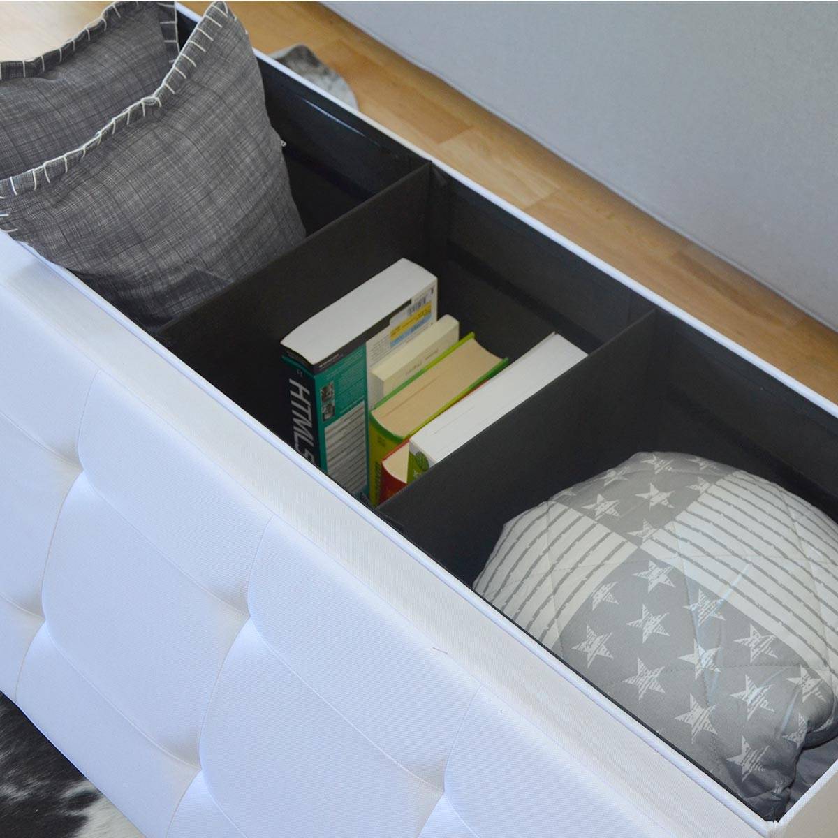 Sitzbank Faltbar 110x38x38cm Sitztruhe inkl. 2 Trennwände 120L Polsterbank Weiß