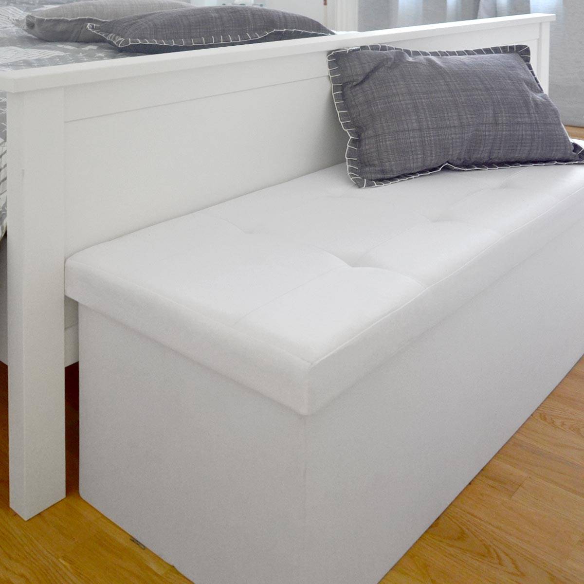 Sitzbank Faltbar 110x38x38cm Sitztruhe inkl. 2 Trennwände 120L Polsterbank Weiß