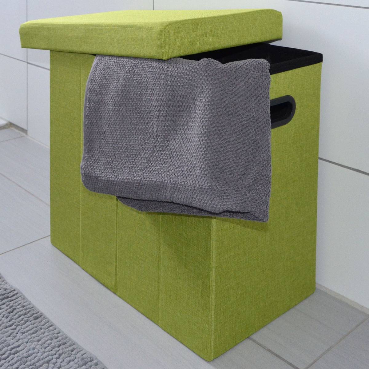 Faltbarer Wäschekorb 70L Wäschetruhe mit Deckel Wäschebox Wäschesammler Leinen-Optik Grün