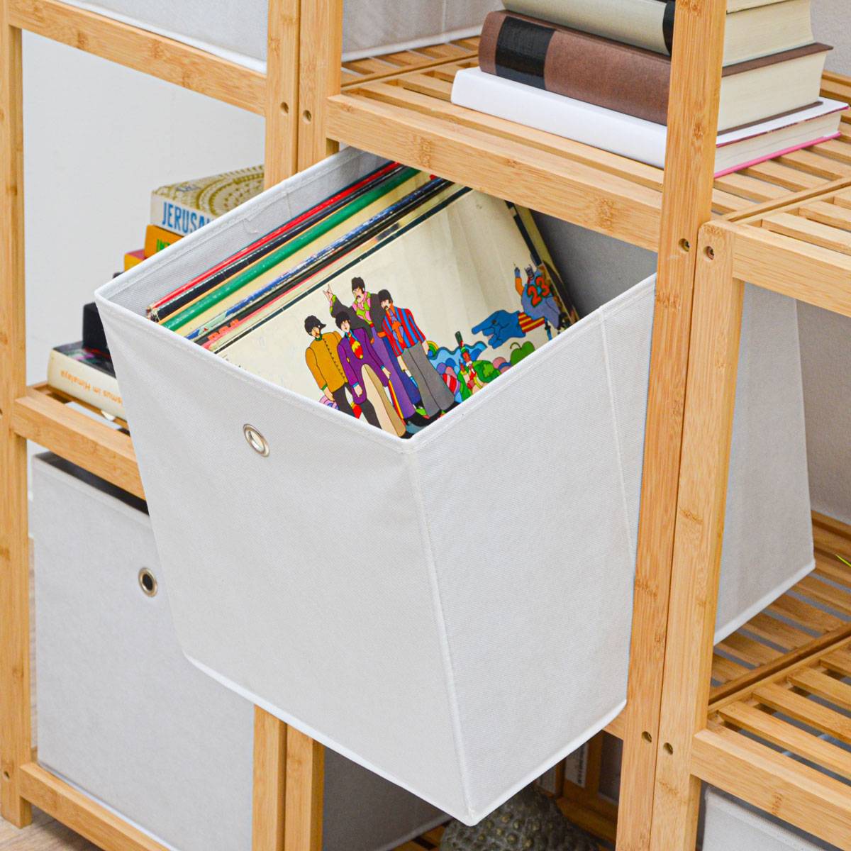 Faltbox Set 4 Boxen für Kallax Regal weiß 33x38x33cm Expedit Box mit Metallgriff