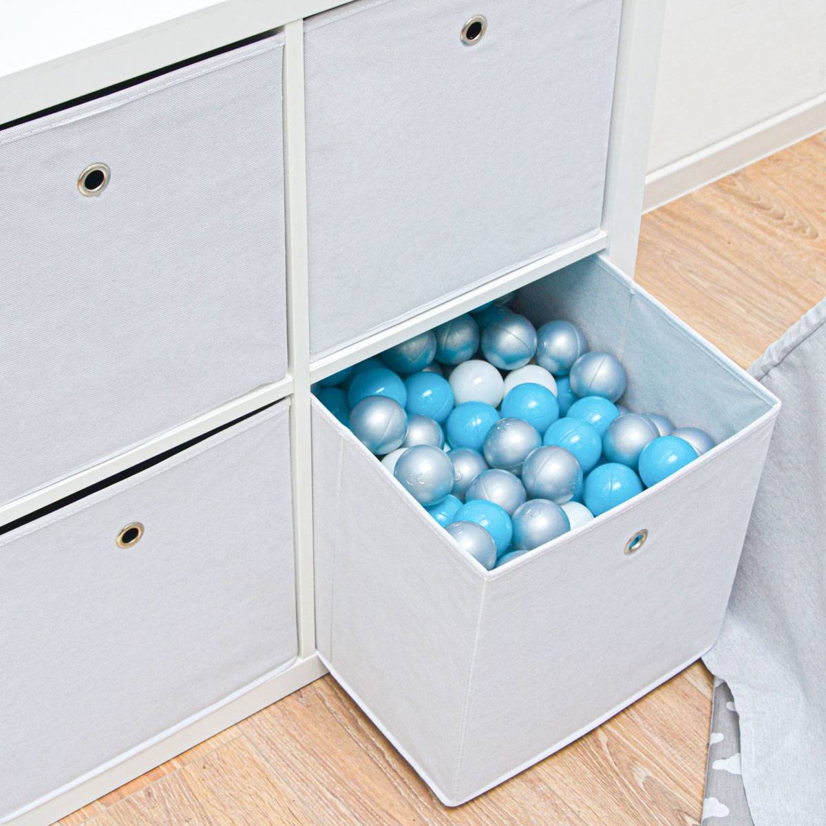 Faltbox Set 4 Boxen für Kallax Regal weiß 33x38x33cm Expedit Box mit Metallgriff