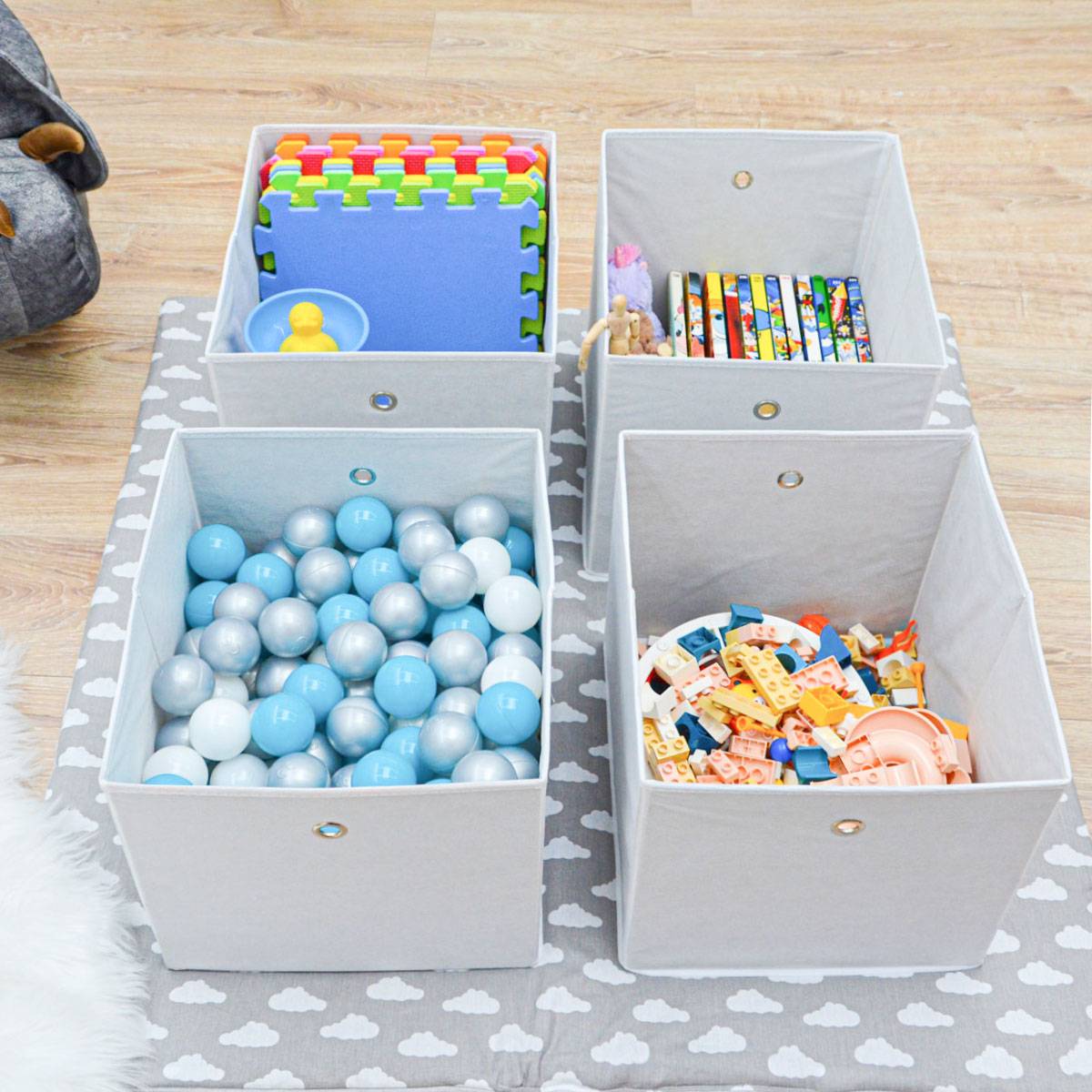 Faltbox Set 4 Boxen für Kallax Regal weiß 33x38x33cm Expedit Box mit Metallgriff