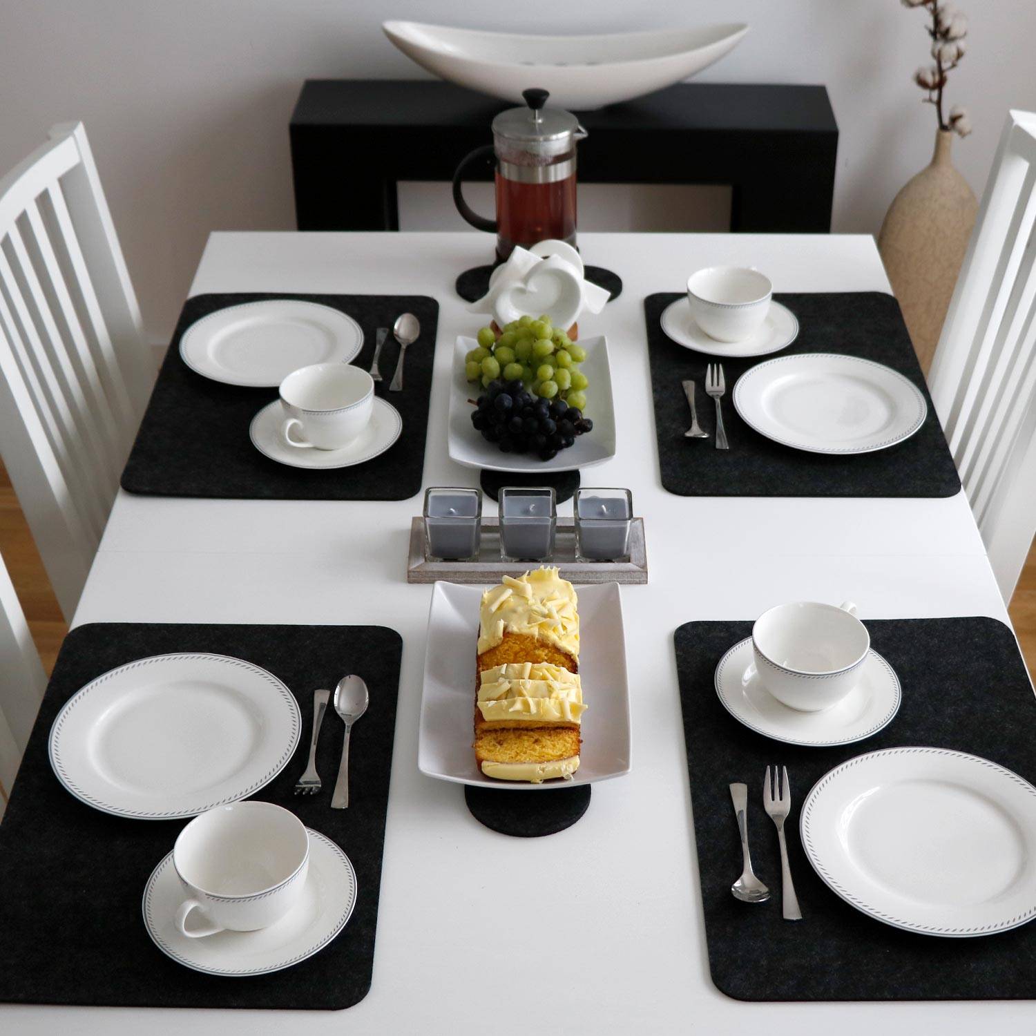 4 Extra-Dicke Filz Tischsets 43x30x0,5cm Edle Platzsets Tisch-Unterlage Anthrazi