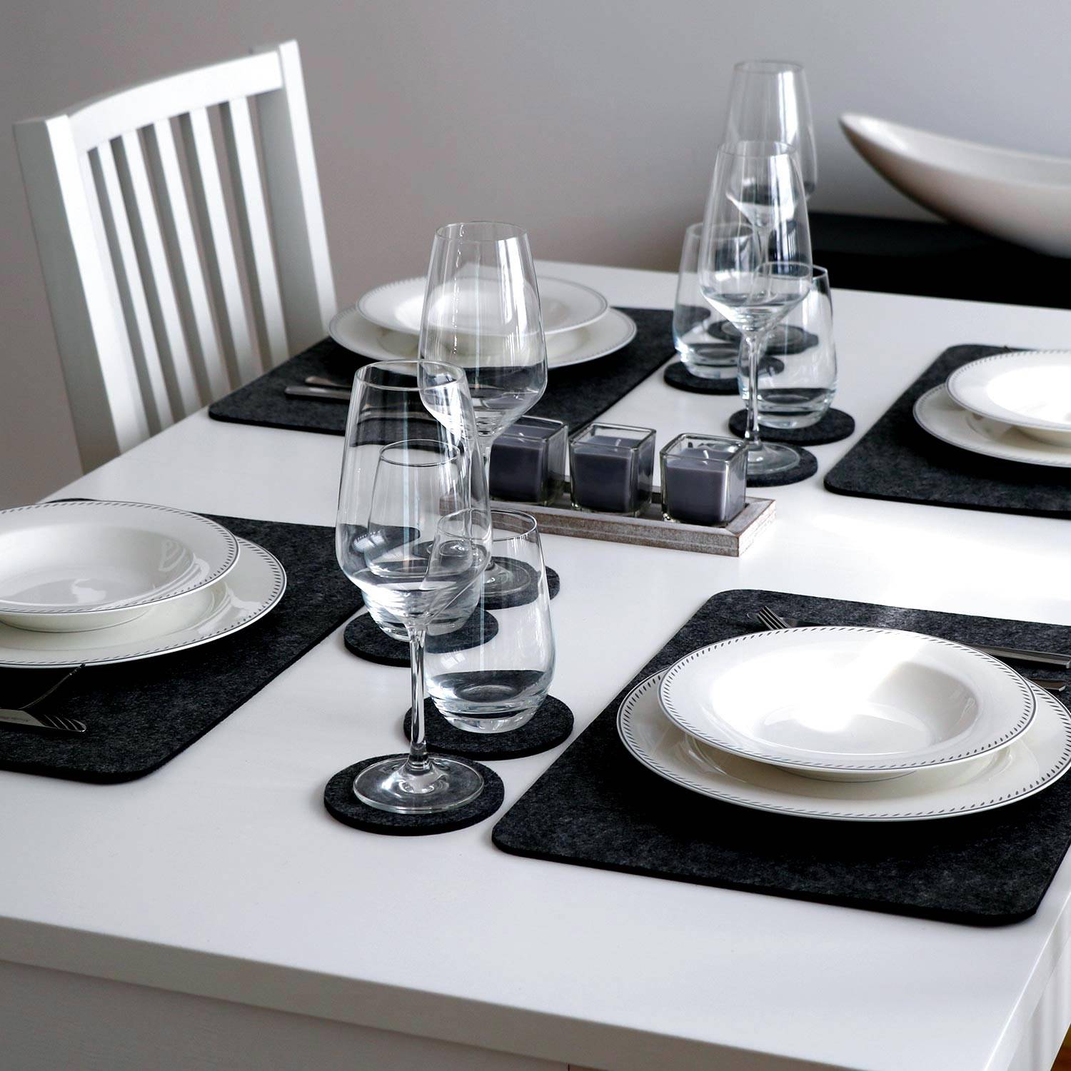 4 Extra-Dicke Filz Tischsets 43x30x0,5cm Edle Platzsets Tisch-Unterlage Anthrazi