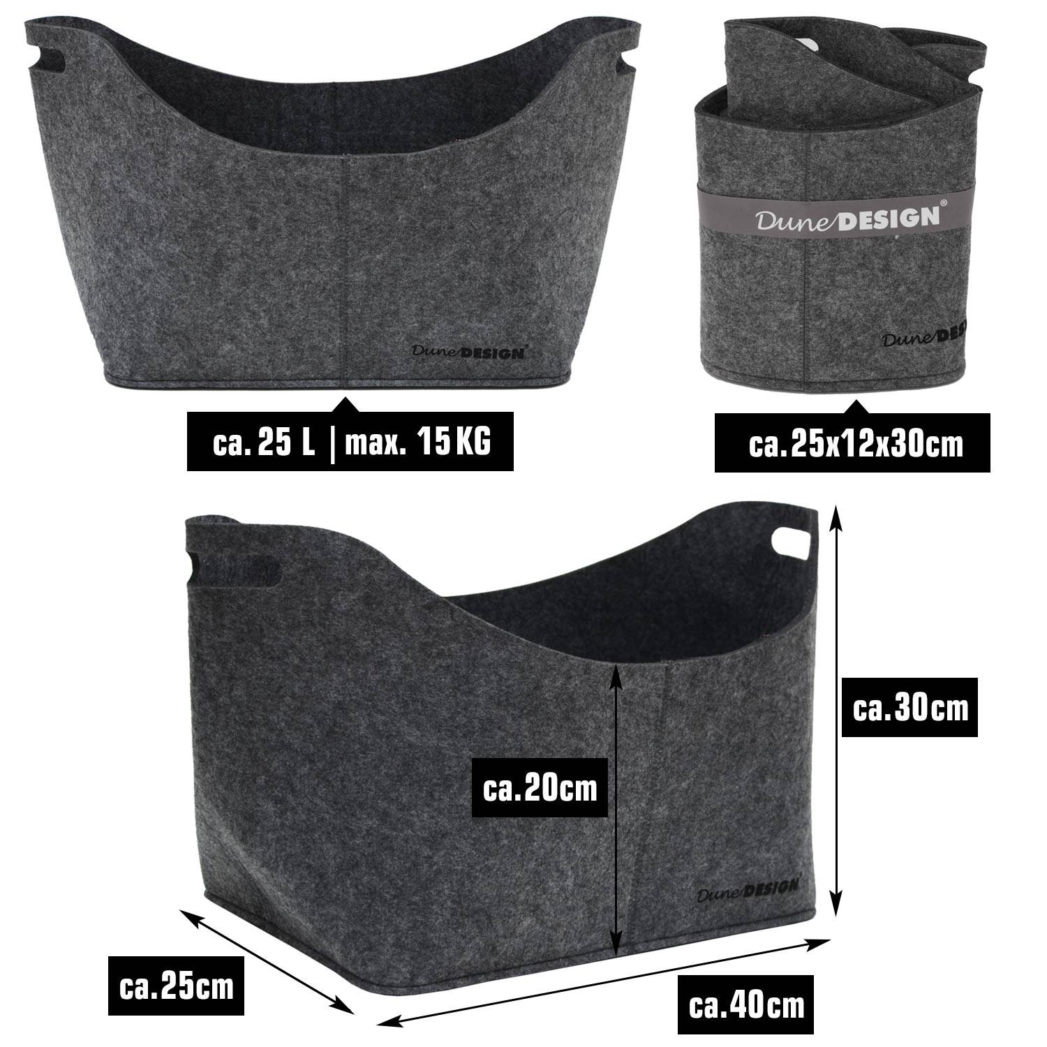 XL Filztasche 40x25x30cm Filzkorb 15KG Kaminholz-Tasche Einkaufskorb Filzkorb