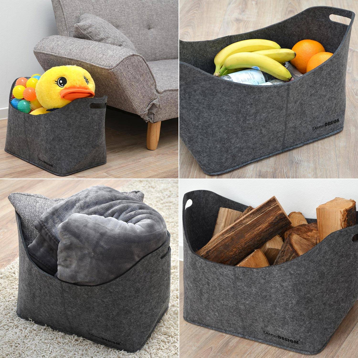 XL Filztasche 40x25x30cm Filzkorb 15KG Kaminholz-Tasche Einkaufskorb Filzkorb