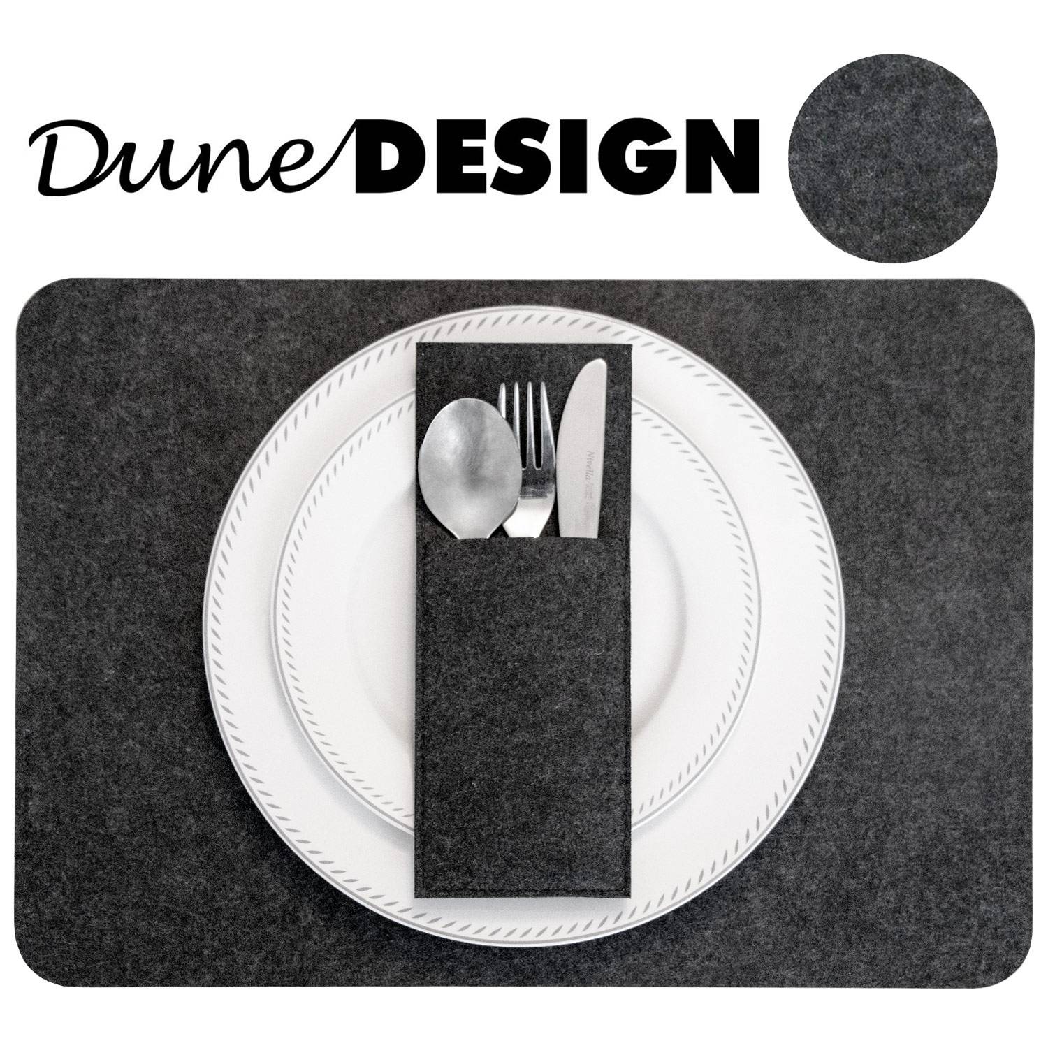 Filz Tischset Bestecktasche Untersetzer Set 43x30 cm Stoff Platzset Filzset Grau