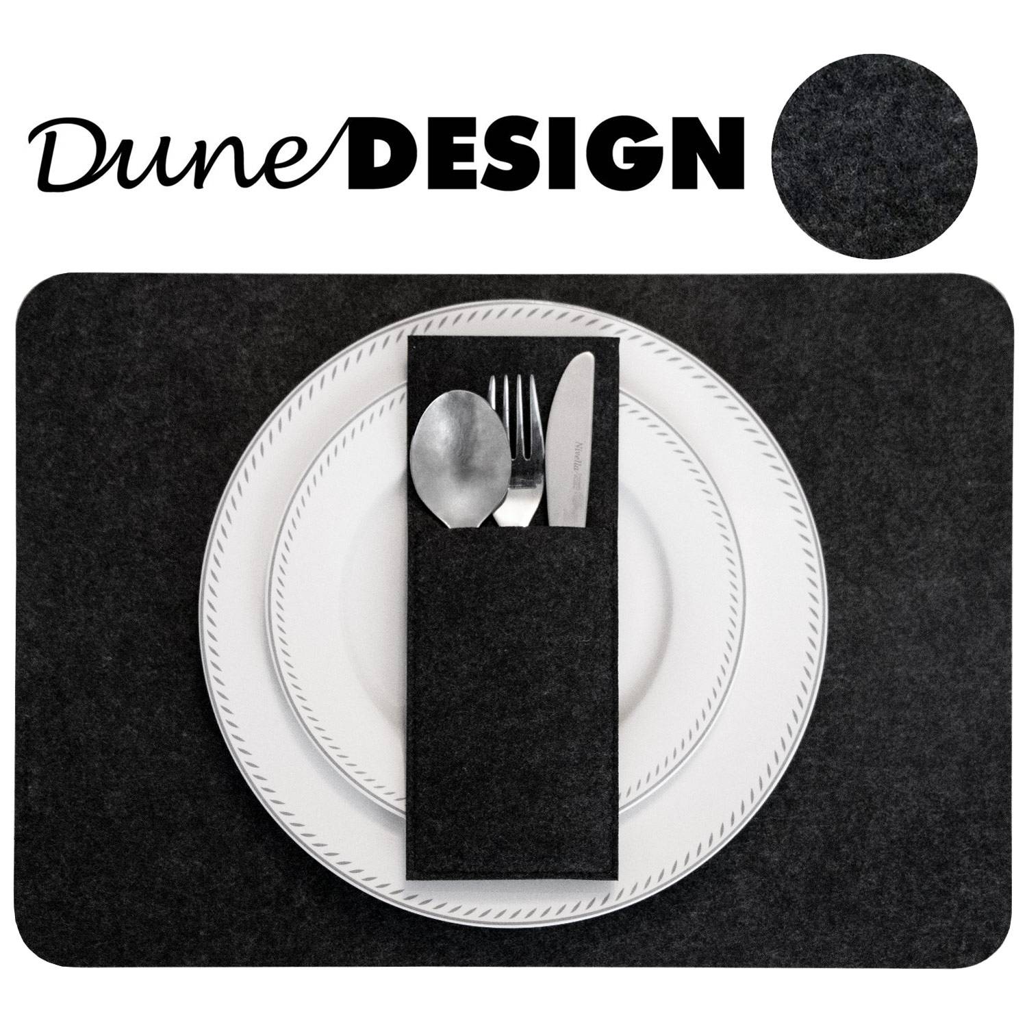 Filz Tischset Bestecktasche Untersetzer Set 43x30 cm Platzset Filzset Anthrazit