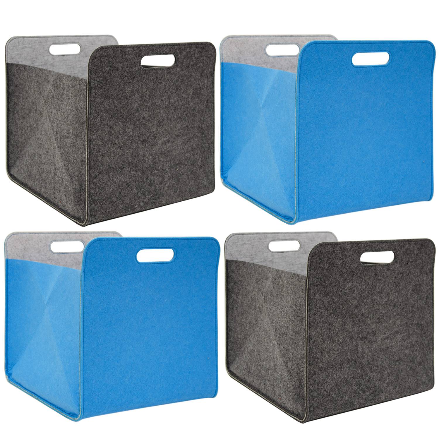 4er Set Filz Aufbewahrungsbox 33x33x38 cm Kallax Filzkorb Regal Box Grau Blau