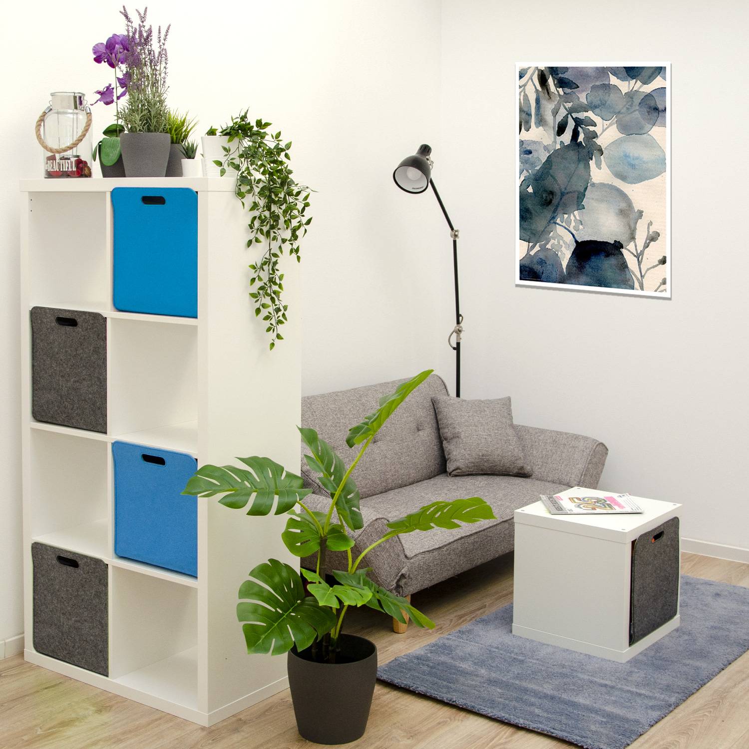 4er Set Filz Aufbewahrungsbox 33x33x38 cm Kallax Filzkorb Regal Box Grau Blau