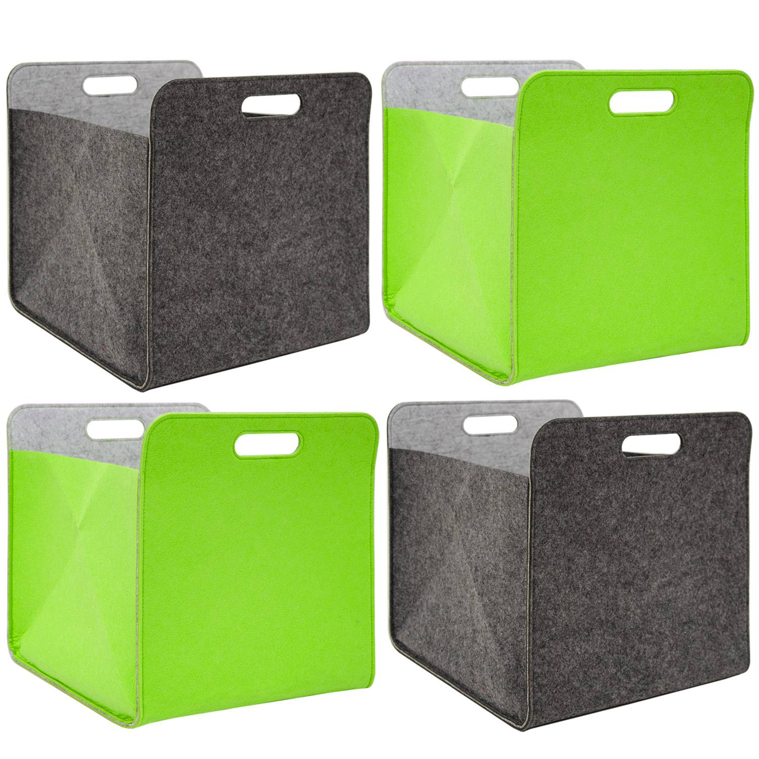 4er Set Filz Aufbewahrungsbox 33x33x38cm Kallax Filzkorb Regal Box Grau Grün